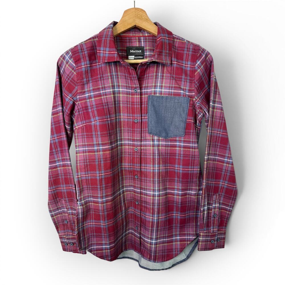 Marmot Womens size XS Lakota Flannel Chambray Long Sleeve Button Up Shirt Hiking